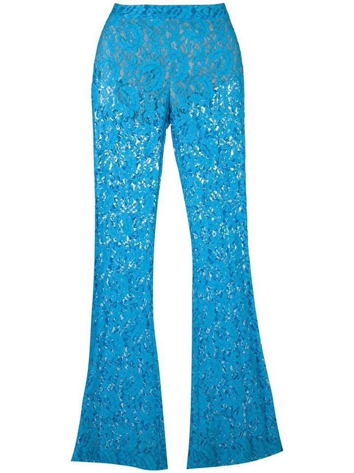 Moschino Flared Lace Trousers, Women's, Size: 42, Blue, Polyamide/polyester/rayon