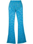 Moschino Flared Lace Trousers, Women's, Size: 42, Blue, Polyamide/polyester/rayon
