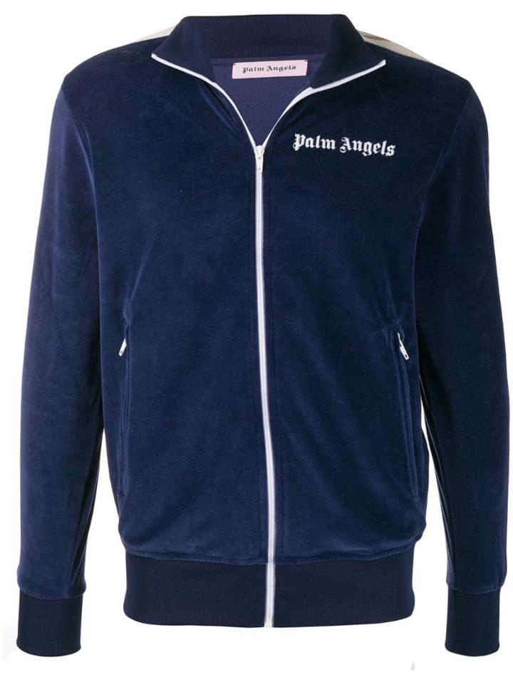 Palm Angels Logo Stripe Zip Track Jacket - Blue