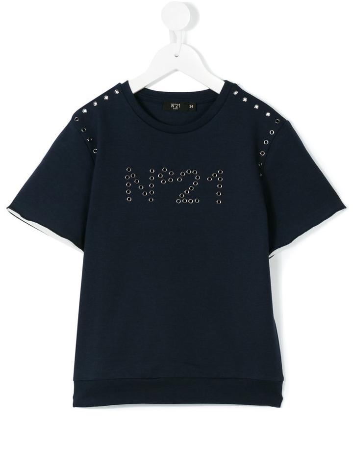 No21 Kids - Studded Logo T-shirt - Kids - Cotton/spandex/elastane - 8 Yrs, Blue