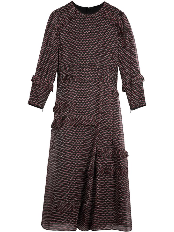 Burberry Long-sleeve Ruffle Detail Spot Print Silk Dress - Red