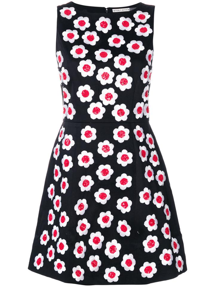 Alice+olivia Sleeveless Floral Dress - Black