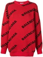 Balenciaga Jacquard Logo Crewneck Sweater - Red