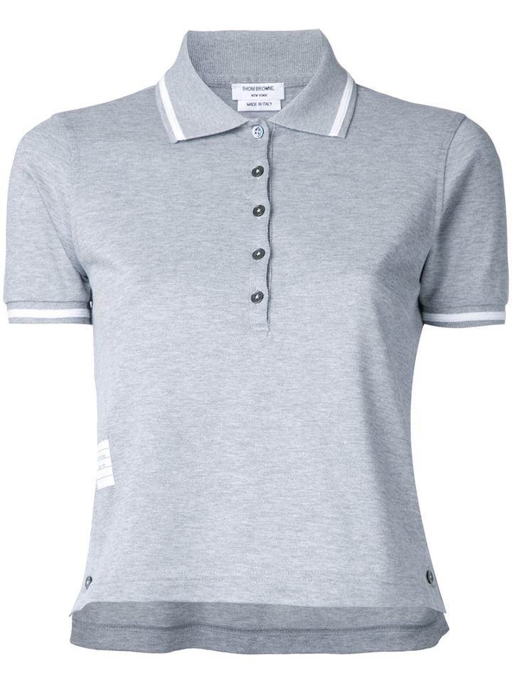 Thom Browne - Striped Collar Polo Shirt - Women - Cotton - 42, Grey, Cotton
