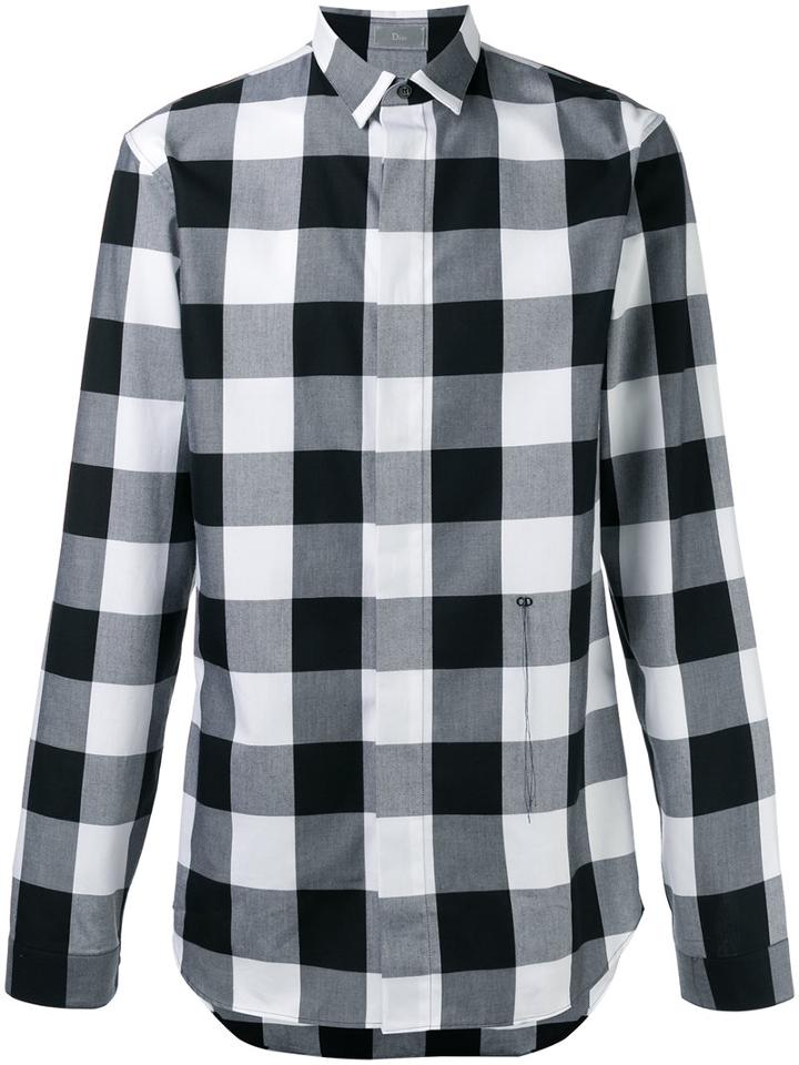 Dior Homme Concealed Fastening Checked Shirt, Men's, Size: 38, Black, Cotton