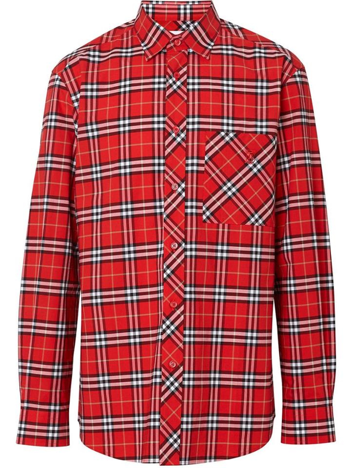 Burberry Small Scale Check Stretch Cotton Shirt - Red