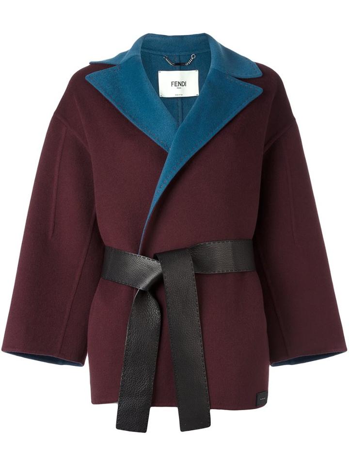 Fendi Belted Wrap Coat, Women's, Size: 44, Pink/purple, Silk/cashmere