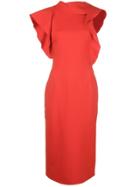 Oscar De La Renta Ruffle Neck Pencil Dress - Red
