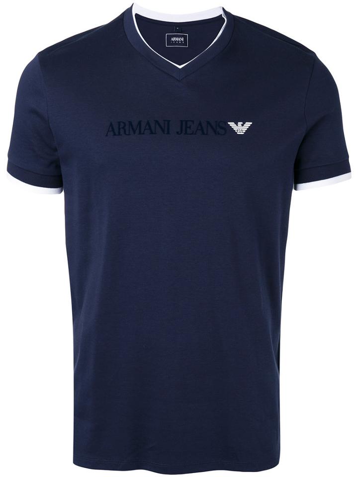 Armani Jeans Logo T-shirt, Men's, Size: Small, Blue, Cotton