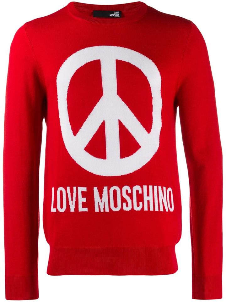 Love Moschino Peace Sign Logo Pullover - Red