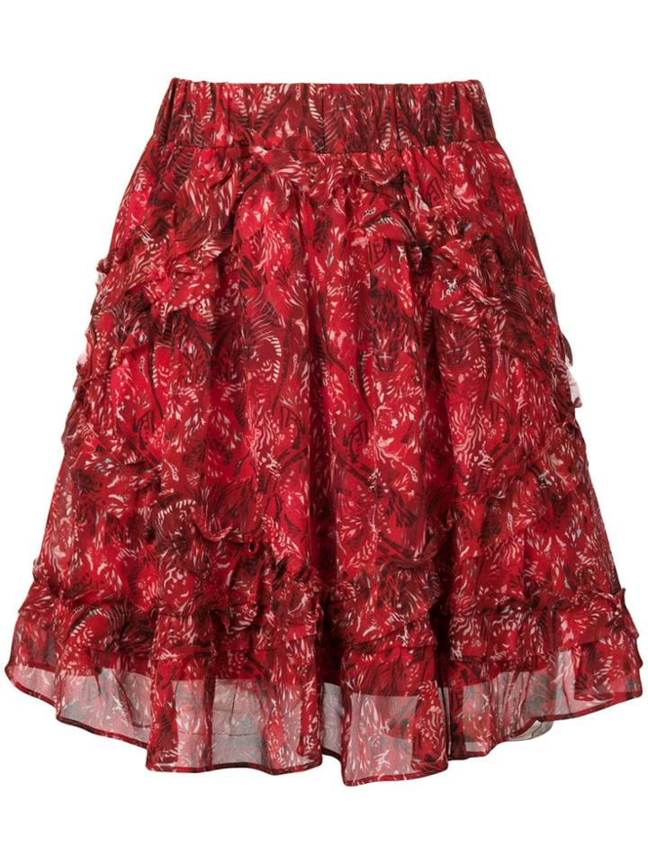 Iro Printed Ruffle Skirt - Red