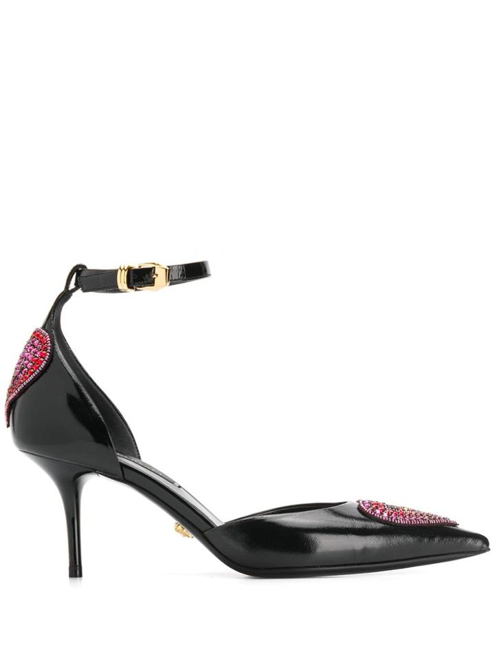Versace Crystal Embellished Pointed Pumps - Black