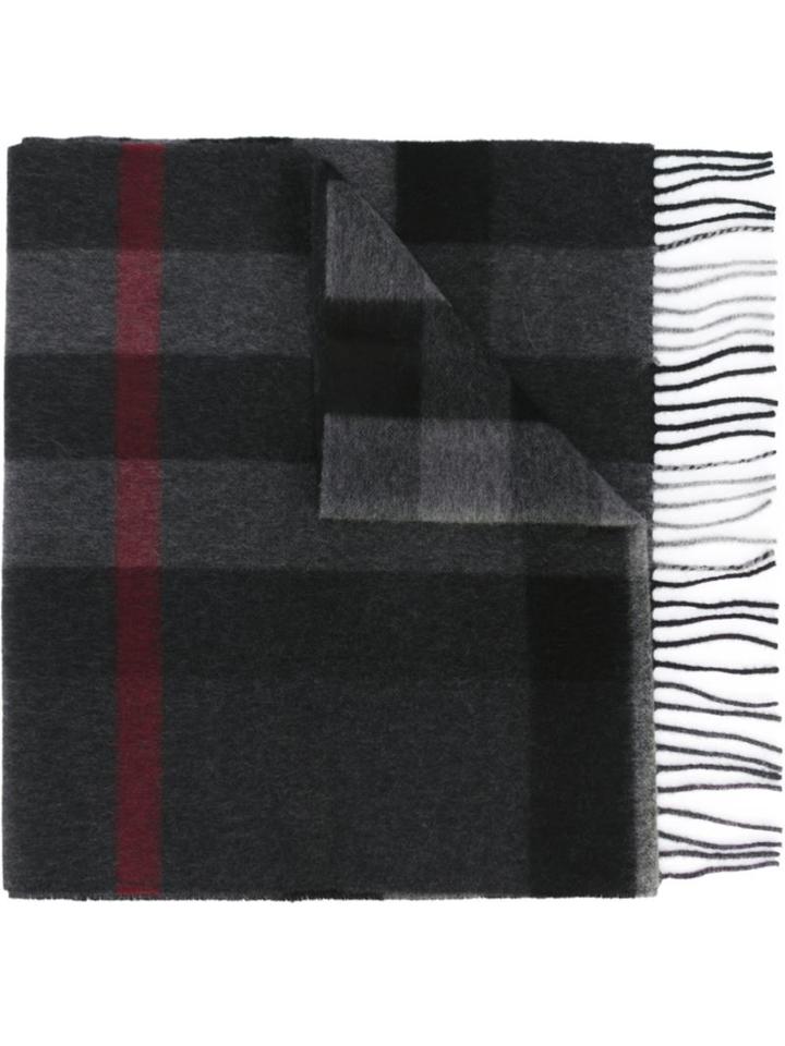 Burberry Checked Scarf, Men's, Grey, Cashmere