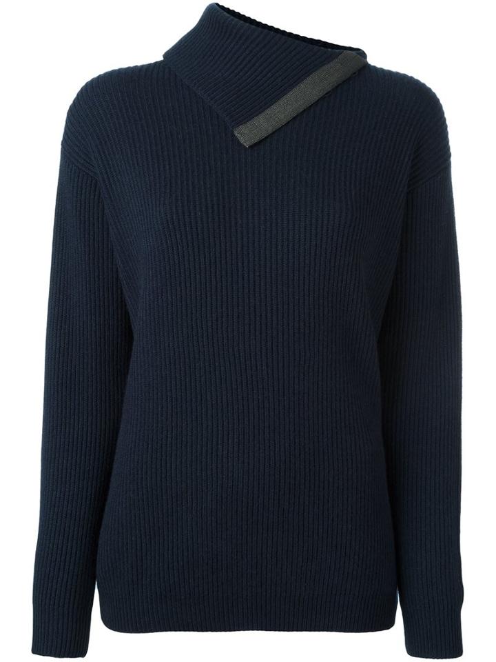 Brunello Cucinelli Ribbed Jumper, Women's, Size: Medium, Blue, Cashmere/brass