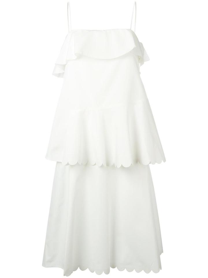 See By Chloé Scalloped Tiered Dress, Women's, Size: 36, White, Cotton