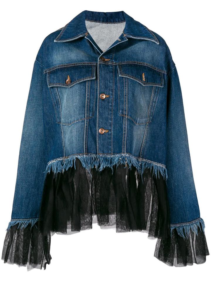House Of Holland Tulle-panelled Denim Shirt - Blue