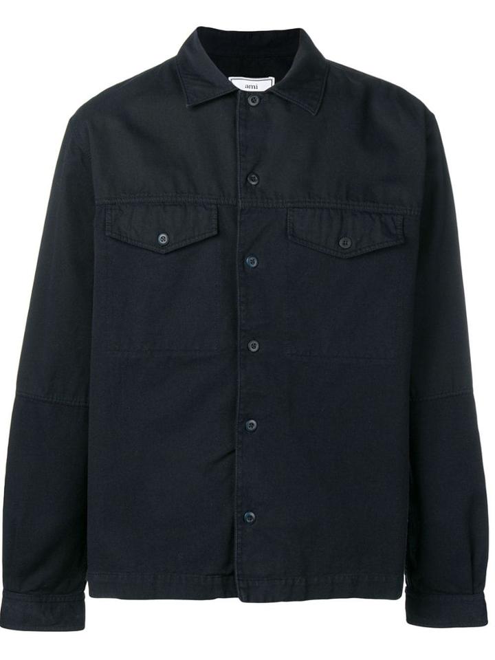 Ami Alexandre Mattiussi Camp Collar Bi Material Overshirt - Blue
