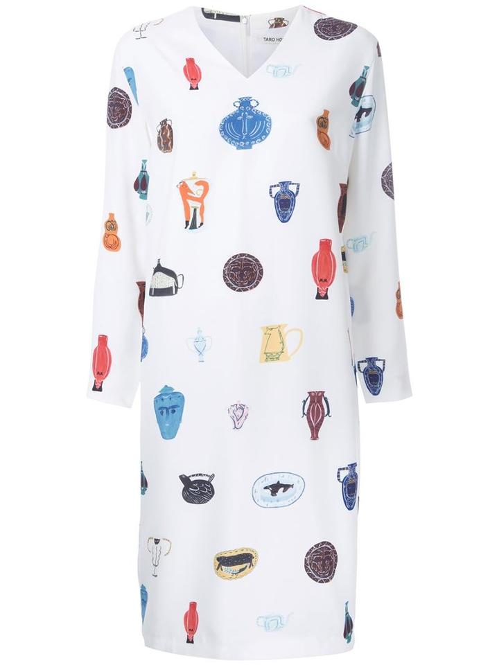 Taro Horiuchi Vase Print Dress, Women's, White, Polyester