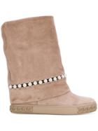 Casadei Pearl Embellished Concealed Wedge Boots - Nude & Neutrals