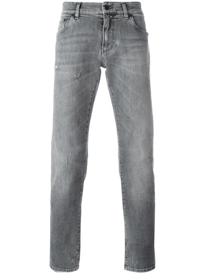 Dolce & Gabbana Ripped Detail Jeans, Men's, Size: 48, Grey, Cotton/spandex/elastane