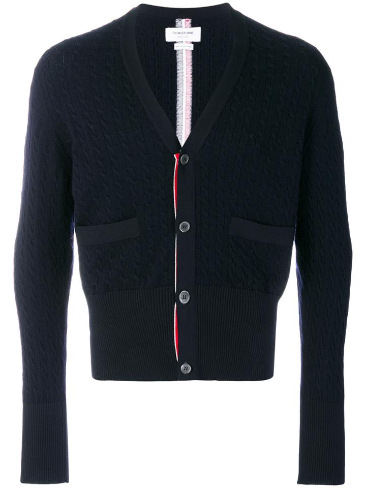 Thom Browne Center-back Intarsia Stripe Baby Cable Merino Wool V-neck