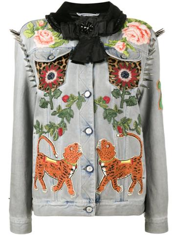 Gucci - King Charles Spaniel Studded Denim Jacket - Women - Cotton/polyester/cupro/calf Hair - 40, Blue, Cotton/polyester/cupro/calf Hair