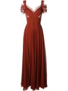 Elie Saab Lace Top Gown, Women's, Size: 40, Red, Silk/cotton/polyamide