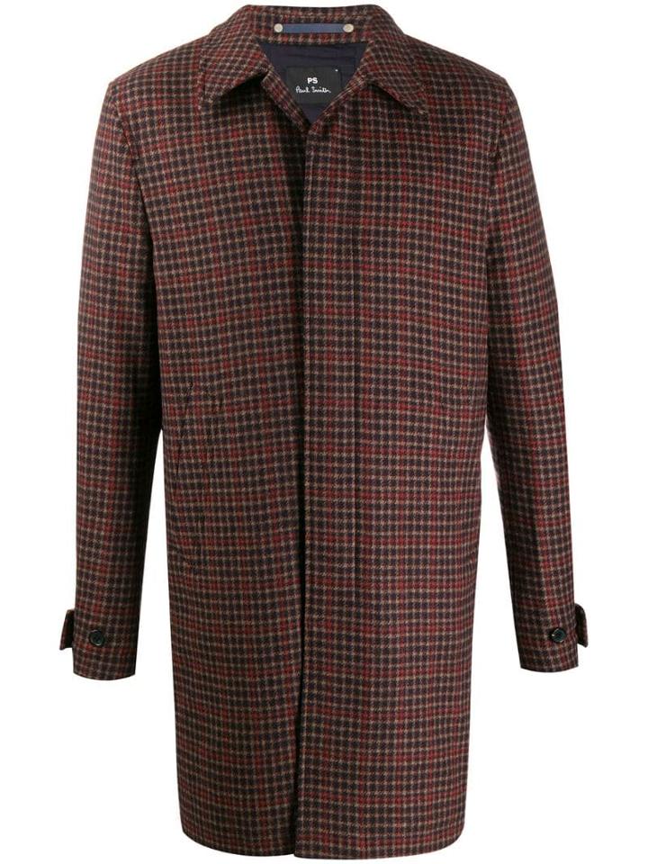 Ps Paul Smith Check Pattern Car Coat - Brown
