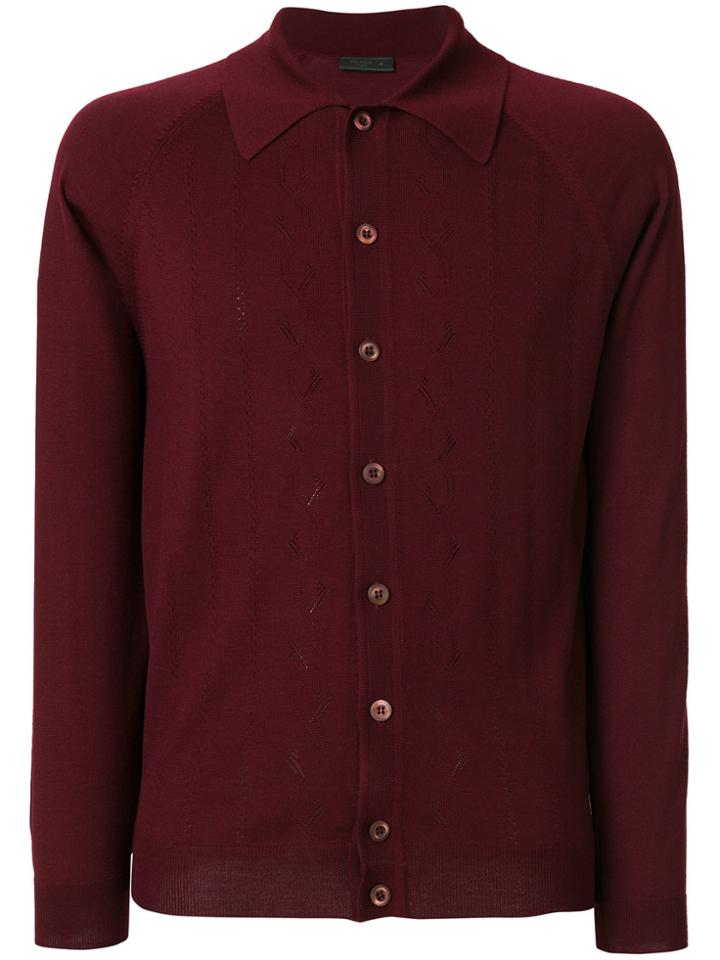 Prada Long Sleeve Buttoned Cardigan - Red