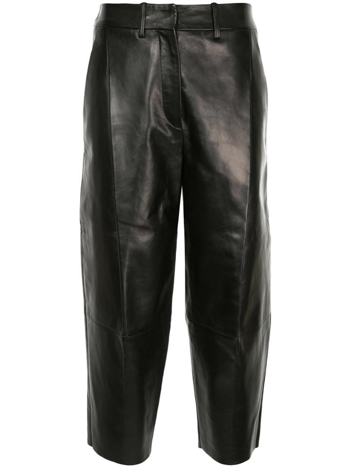 Jil Sander Front Pleat Cropped Trousers - Black