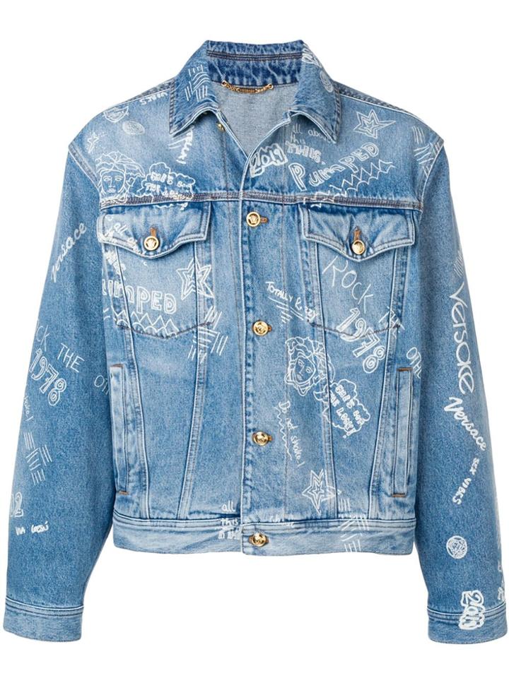 Versace Love From Donatella Print Denim Jacket - Blue