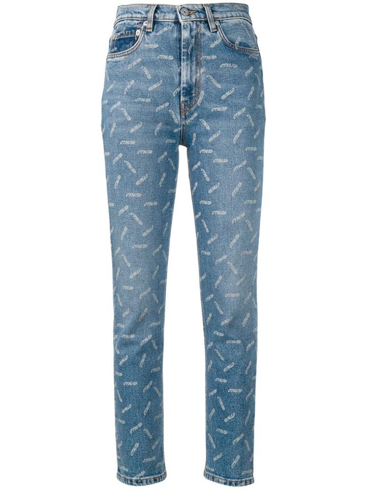Heron Preston All-over Print Cropped Jeans - Blue