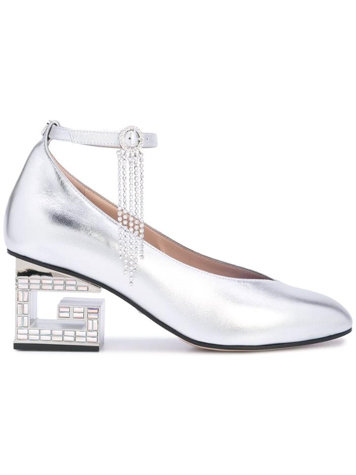 Gucci Metallic G Block Heel Pumps - Silver