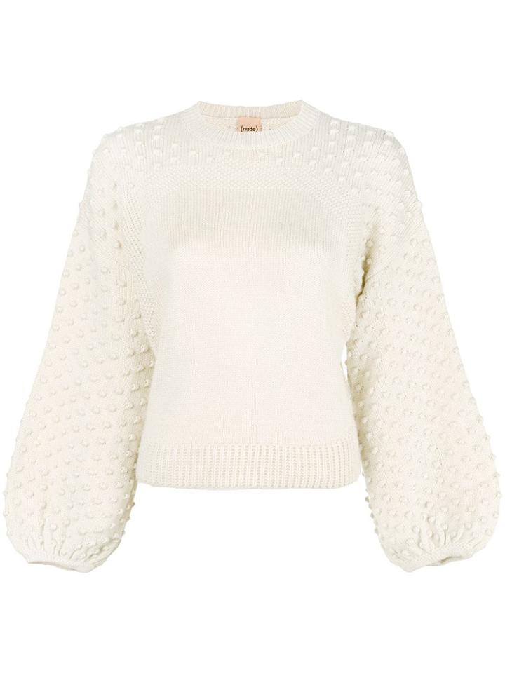 Nude Puffball Sleeved Jumper - White