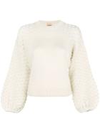 Nude Puffball Sleeved Jumper - White