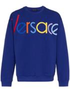 Versace Blue Logo Embroidered Jumper