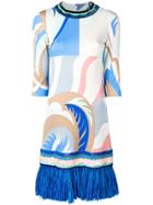 Emilio Pucci Fringed Hem Printed Dress - Blue