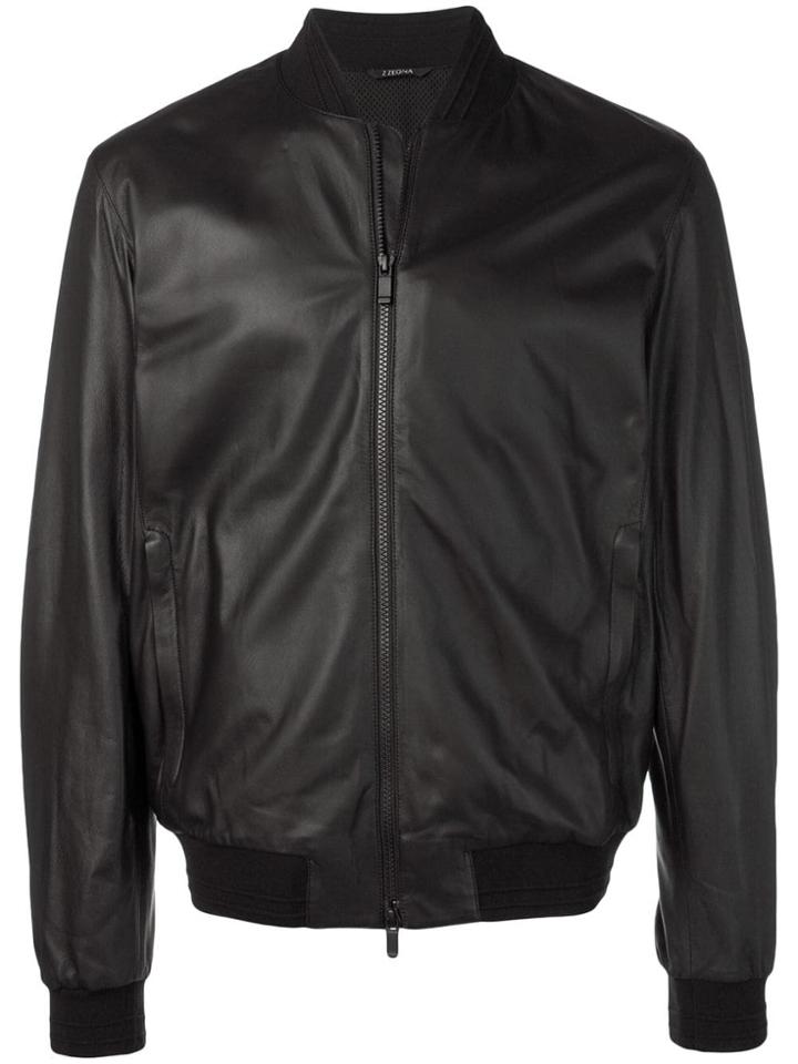 Z Zegna Zipped Bomber Jacket - Black