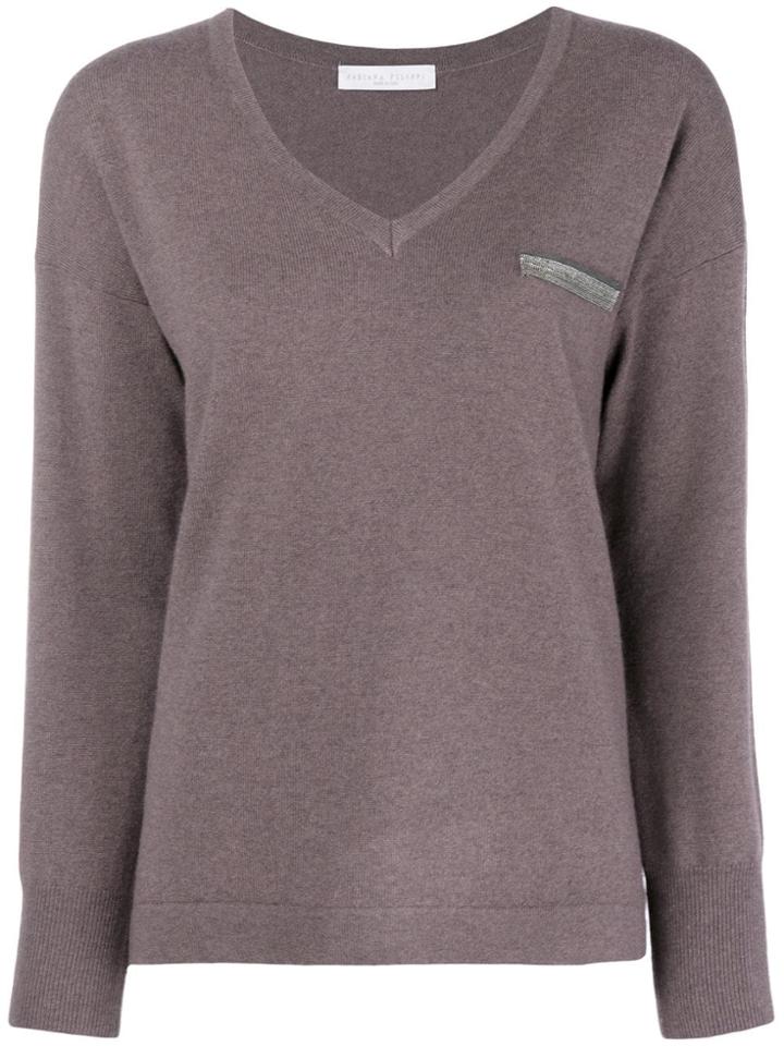 Fabiana Filippi Embellished V-neck Sweater - Pink & Purple