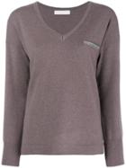 Fabiana Filippi Embellished V-neck Sweater - Pink & Purple