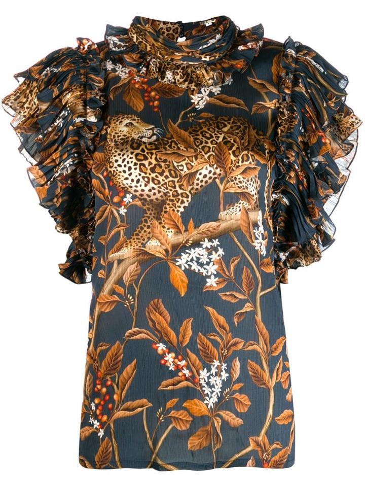 Johanna Ortiz Wildlife Print Ruffled Blouse - Blue