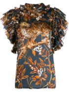 Johanna Ortiz Wildlife Print Ruffled Blouse - Blue