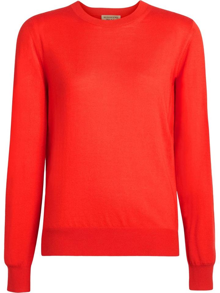 Burberry Vintage Check Detail Merino Wool Sweater - Red