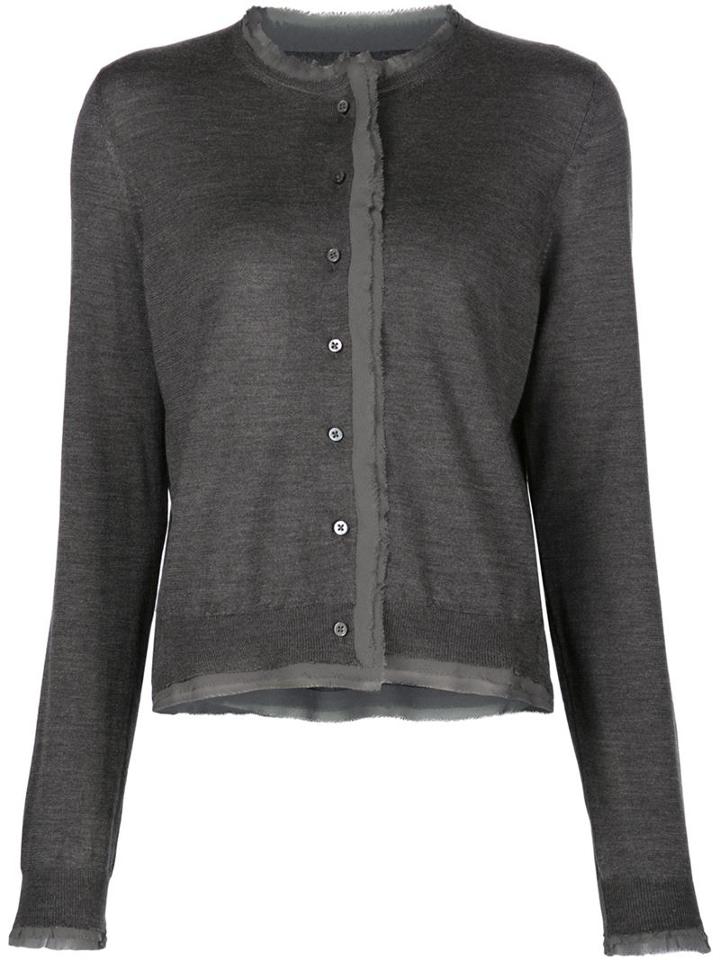 Maison Margiela Frayed Trim Cardigan, Women's, Size: Medium, Grey, Silk/polyamide/wool