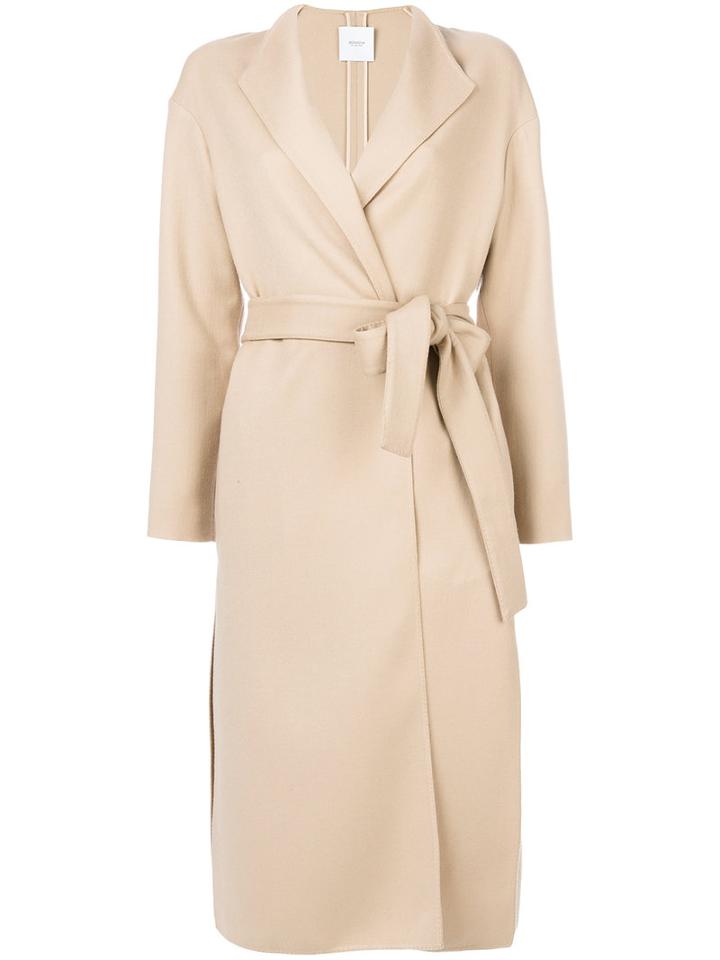 Agnona - Belted Coat - Women - Polyamide/viscose/wool - 40, Nude/neutrals, Polyamide/viscose/wool