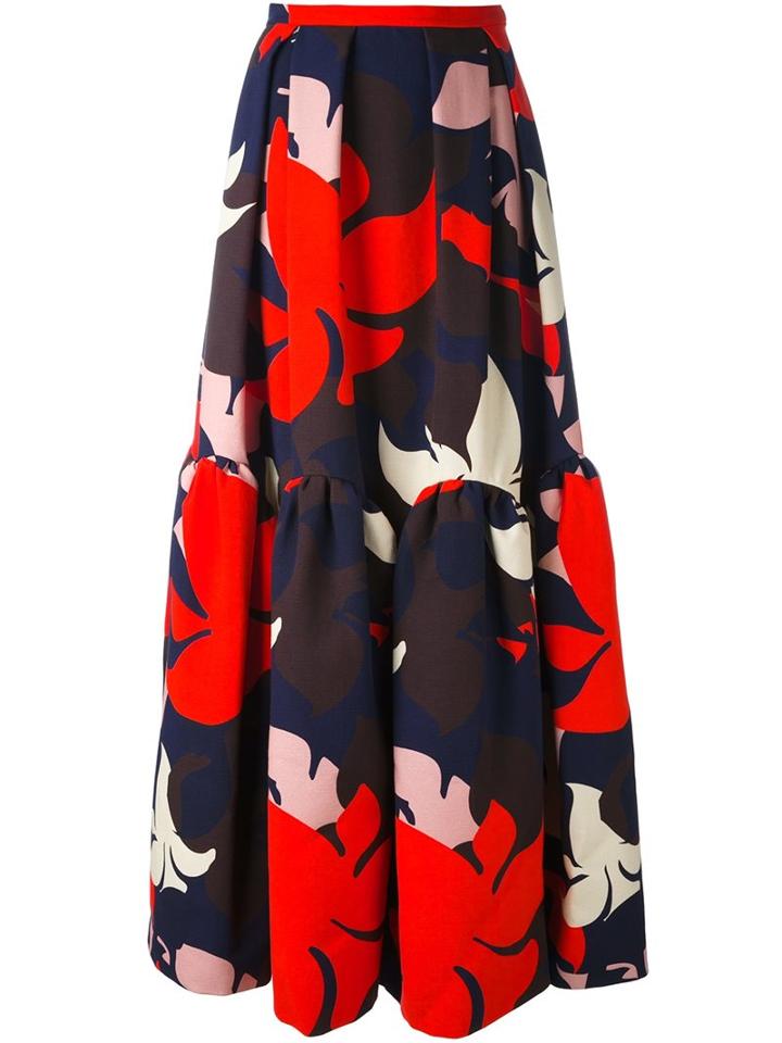 Delpozo Floral Print Skirt, Women's, Size: 38, Yellow/orange, Cotton/viscose