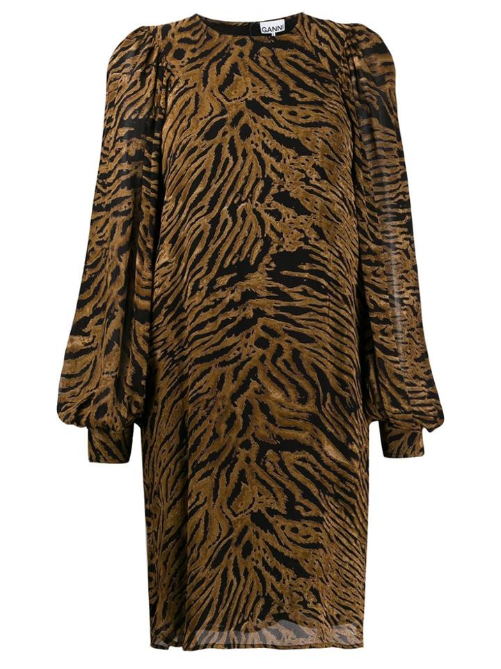Ganni Tiger Print Shift Dress - Brown