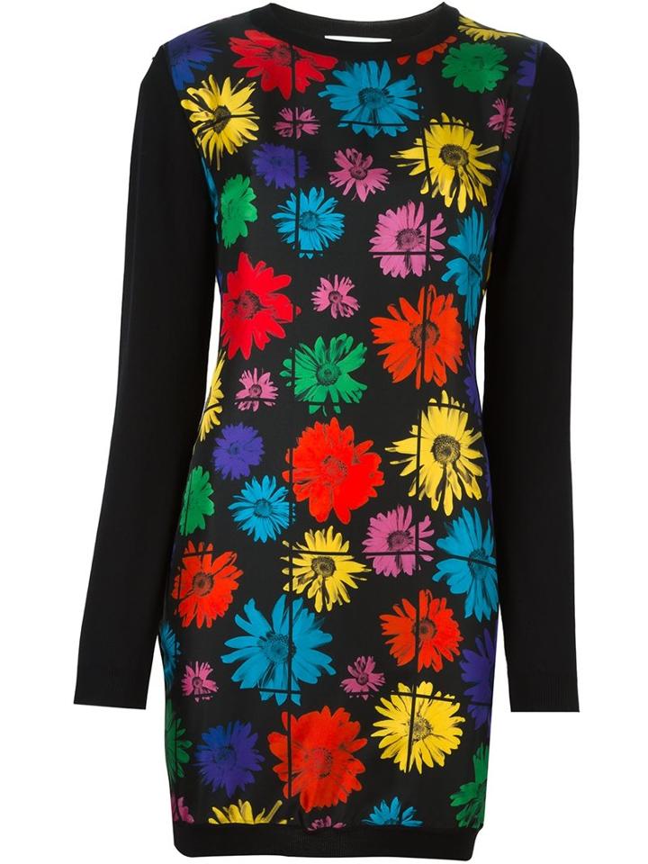 Moschino Floral Knitted Dress, Women's, Size: 44, Black, Silk/virgin Wool