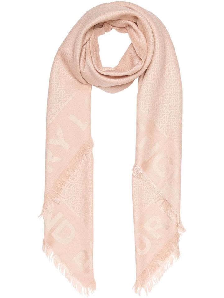 Burberry Monogram Silk Wool Jacquard Large Square Scarf - Pink