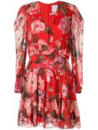 Ingie Paris Floral Long-sleeve Shift Dress - Red
